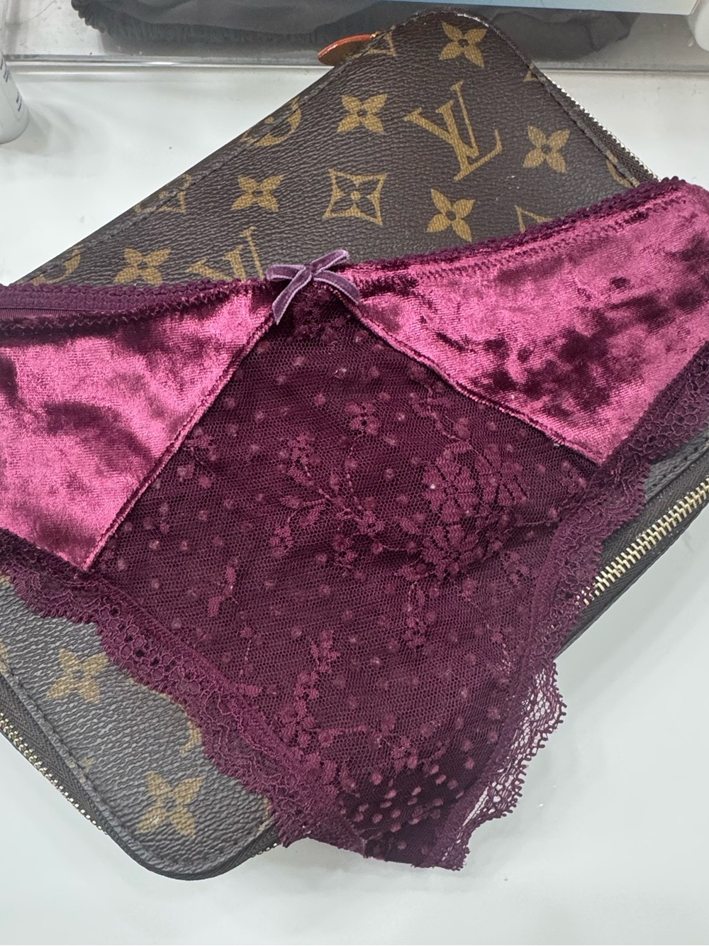Victoria's Secret Velvet & Lace Bikini Panty in Deep Wine